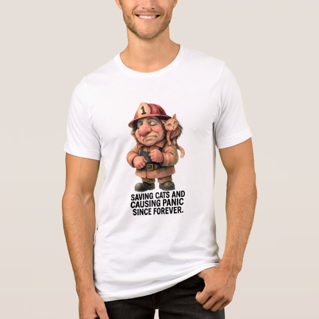 Troll Firefighter - Sparar katter och orsakar pani T Shirt (Framsida)