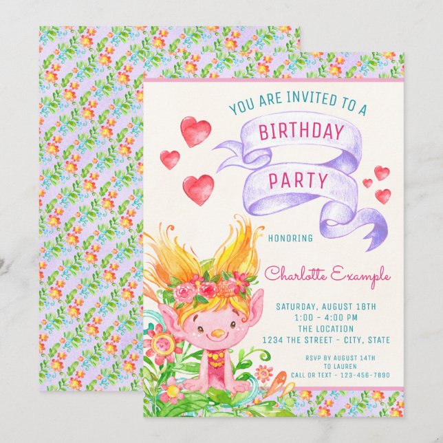 Troll Födelsedagsfest inbjudan (Fram/baksida)