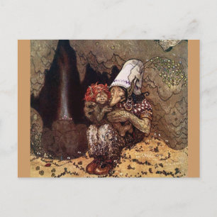 Troll Mor bredvid en Campfire Vykort