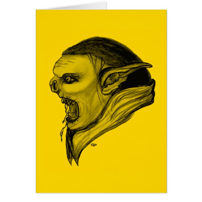 Troll schwarz gelbformande hälsningskort (Framsidan)