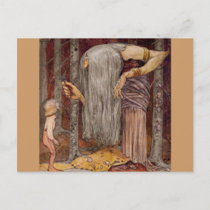 Troll som lite erbjuder en gren vykort