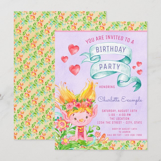 Troll valfritt nummer Födelsedagsfest inbjudan (Fram/baksida)