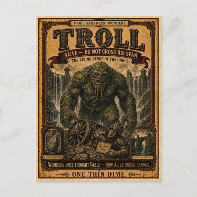 Troll, Vintage Cirkusmonster Vykort (Framsida)
