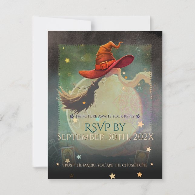 Trollande Natt Celestial Halloween RSVP OSA Kort (Framsida)