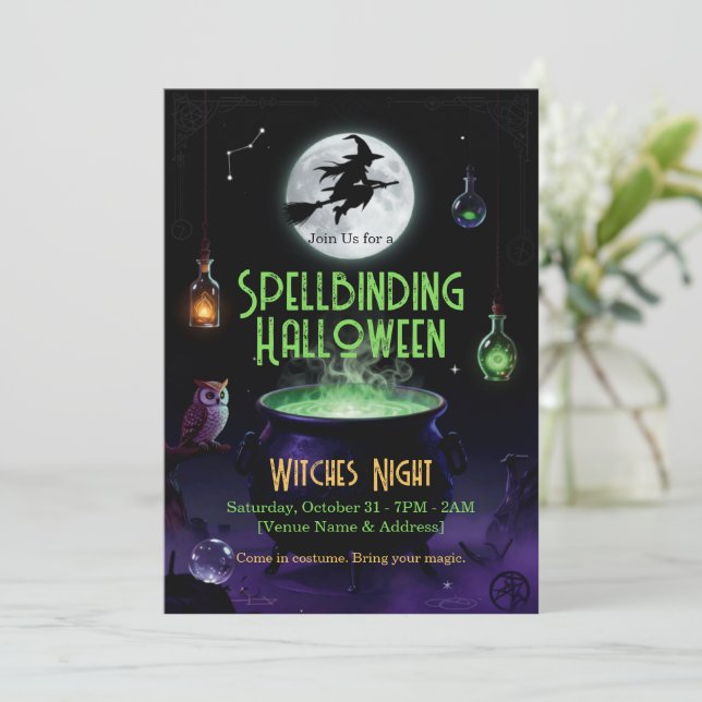 Trollbindande Halloween-häxa Party-inbjudan Tack Kort (Stående Fram)