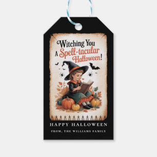 Trollbindande Halloween-Häxa Vintage-Pumpa Presentetikett