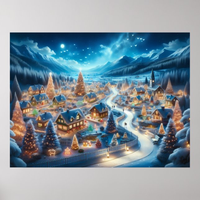 Trollbindande julby på natten poster (Framsidan)