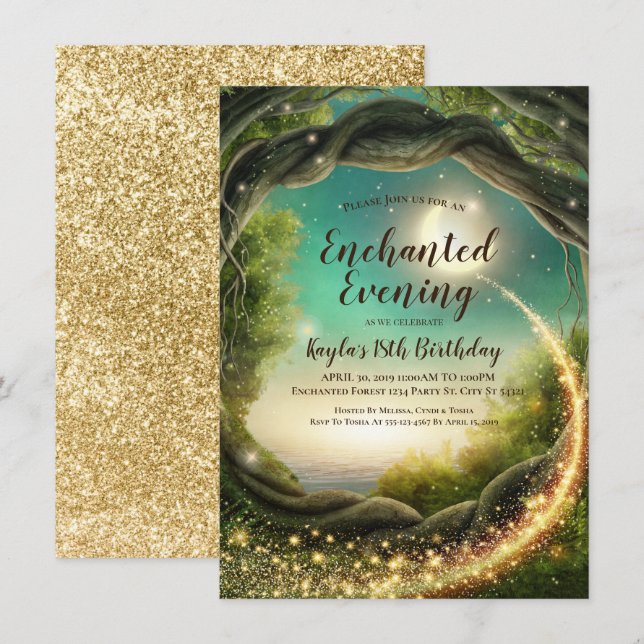 Trollbundet kväll, glitter inbjudningar (Fram/baksida)
