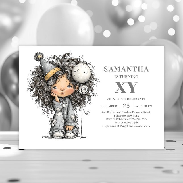 Trolldom Excentrisk flicka födelsedag Trendig guld Inbjudningar (Whimsy Quirky Girl Birthday Trendy Gold invitation)