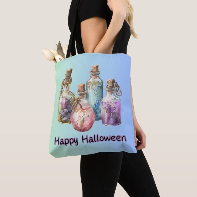 Trolldrycksflaskor Potionflaskor Glad Halloween Tygkasse (Närbild)