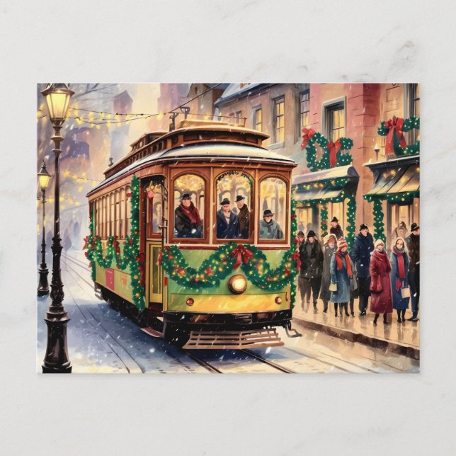 Trolley Ride på ett Snowy Road Postcard Helg Vykort (Framsida)
