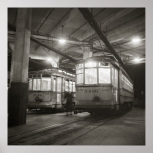 Trolleys vid Terminal 1943. Vintage Photo Poster