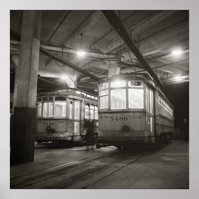 Trolleys vid Terminal 1943. Vintage Photo Poster (Framsidan)