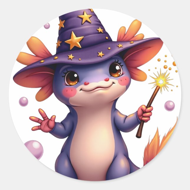 Trollkarl Axolotl Runt Klistermärke (Framsida)