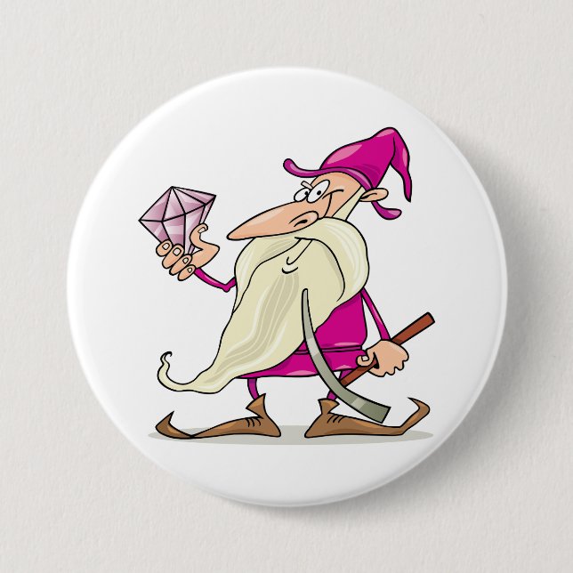Trollkarl Gnome med stor diamädelsten Knapp (Framsida)