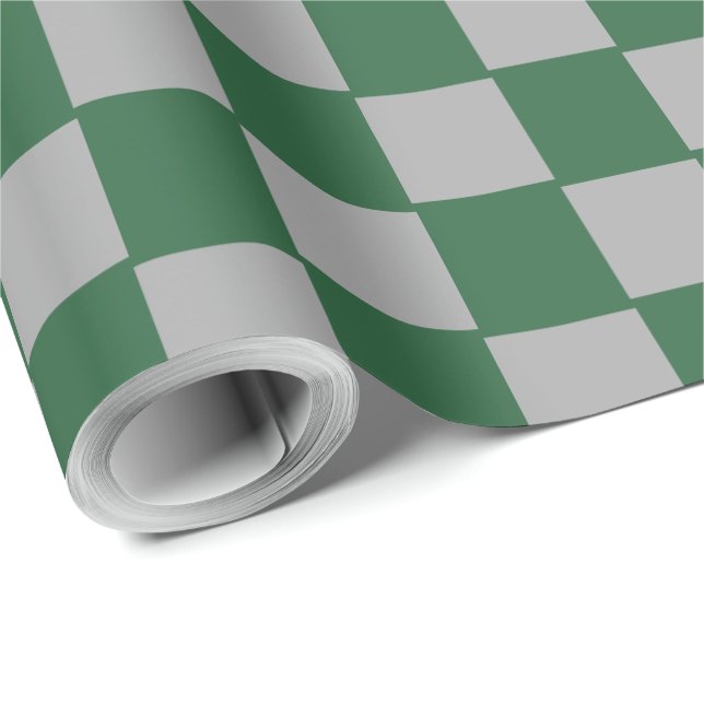 Trollkarl Grön och Grå Rutig Presentpapper (Rullad Hörn)