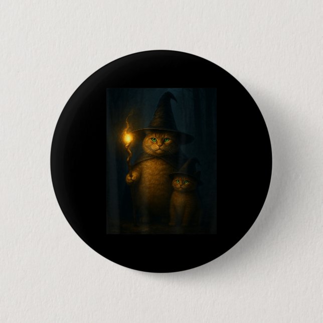 Trollkarl Katt Konstig Rolig Halloween Katt Meme  Knapp (Framsida)