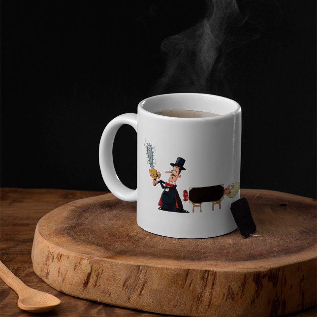 Trollkarl som sågar en kvinna på mitten kaffemugg (Skapare uppladdad)