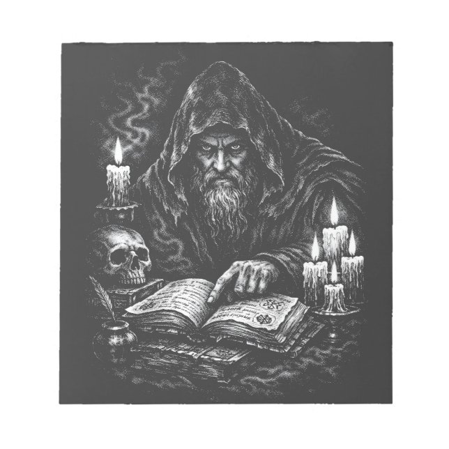 Trollkarl som studerar Grimorium — av BurnsInHell Anteckningsblock (Framsida)
