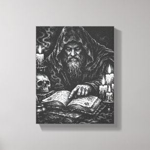 Trollkarl som studerar Grimorium — av BurnsInHell Canvastryck