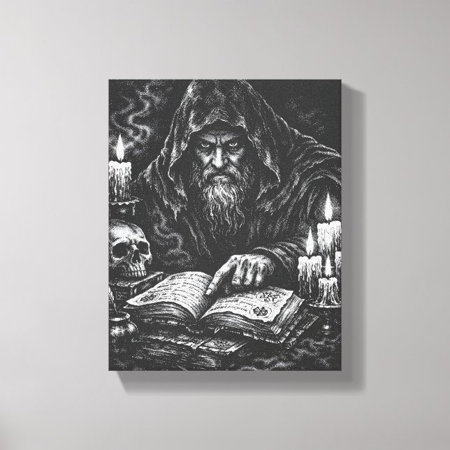 Trollkarl som studerar Grimorium — av BurnsInHell Canvastryck (Framsida)