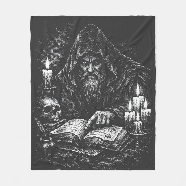 Trollkarl som studerar Grimorium — av BurnsInHell Fleecefilt (Framsidan)