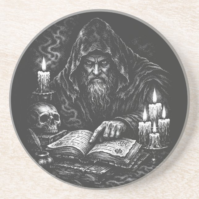 Trollkarl som studerar Grimorium — av BurnsInHell Underlägg (Framsidan)