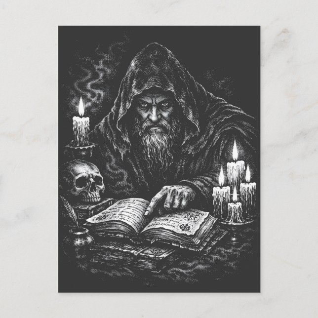 Trollkarl som studerar Grimorium — av BurnsInHell Vykort (Framsida)