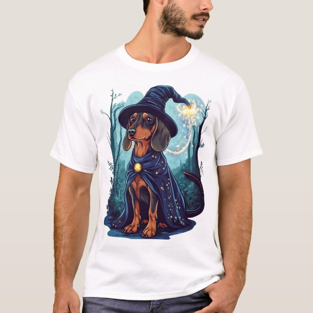 Trollkarl Wiener - Magisk Dachshund T Shirt (Framsida)