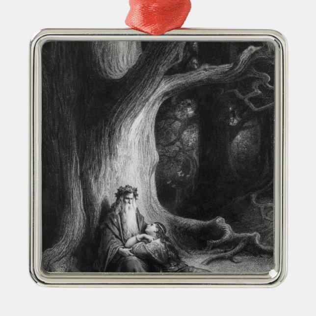 Trollkarlen Merlin och den felika Vivienen Julgransprydnad Metall (Framsidan)