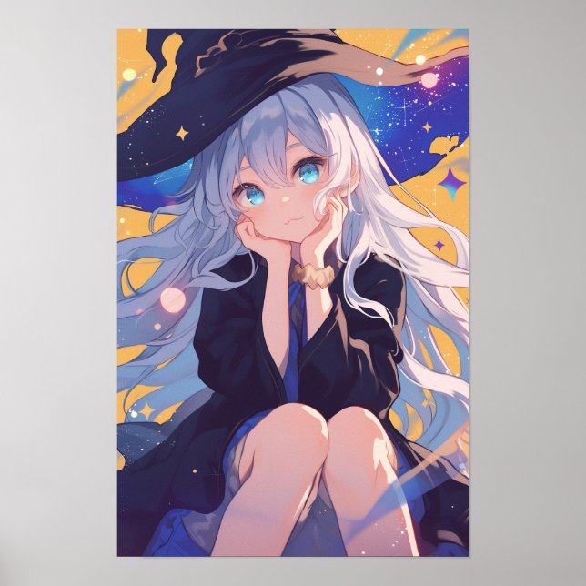 Trollkarlsflicka som ler animeporträtt poster (Framsidan)