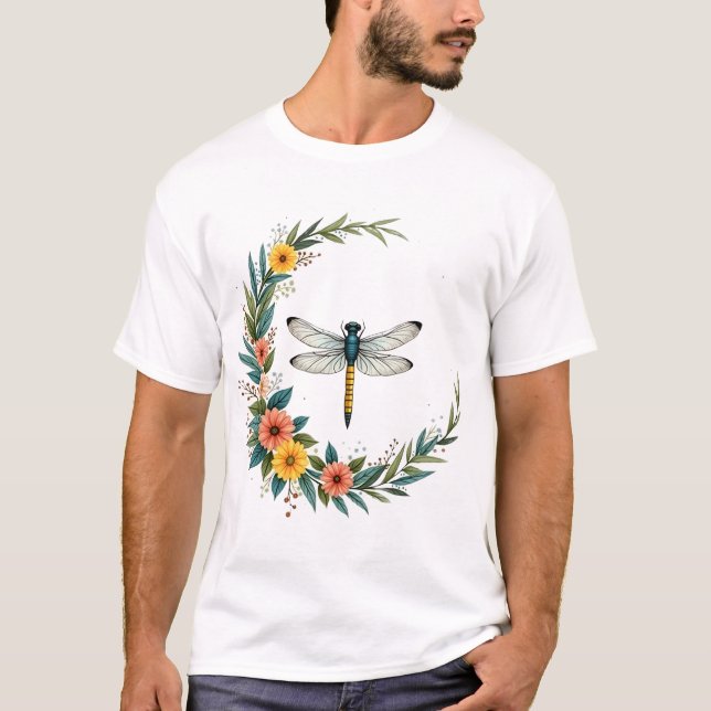 Trollslända Boho Halvmåne Fredstecken Hippie Drakf T Shirt (Framsida)