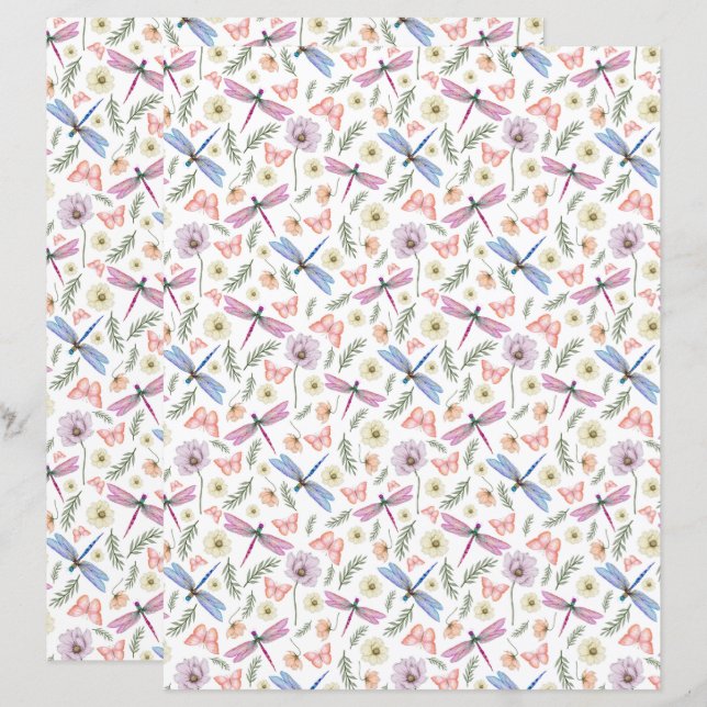 Trollslända & Fjäril Scrapbookpapper (Fram/baksida)