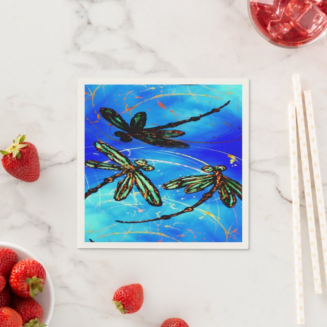 Trollslända Flyger Elektrisk Blå Pappersservett (Insitu)