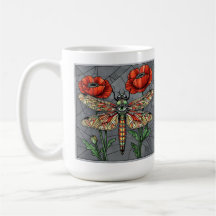 Trollslända glasmålning design livfull poppy öga