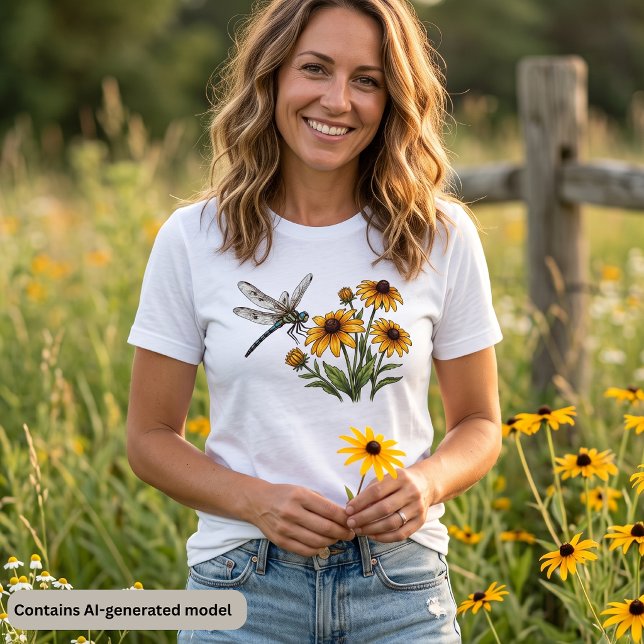 Trollslända & Gula Vildblommor T Shirt (Skapare uppladdad)