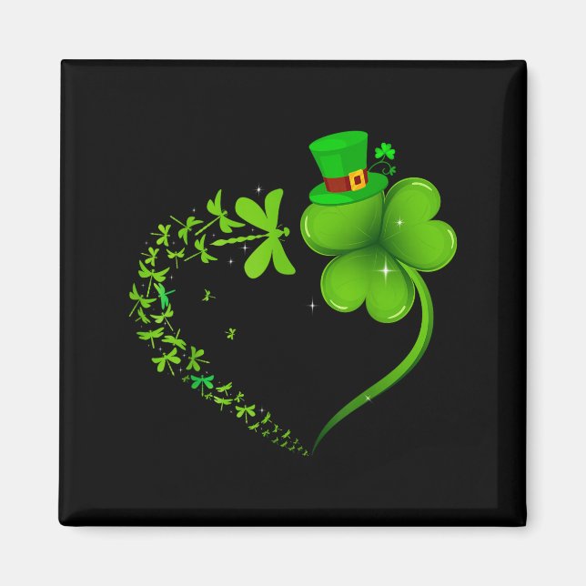 Trollslända Irländsk Shamrock Hjärt Glad St Patric Magnet (Framsidan)