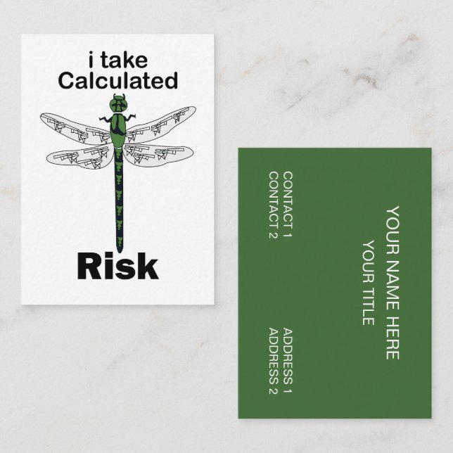 Trollslända Jag Tar Beräknad Risk Aktiemäklare Visitkort (Fram/baksida)