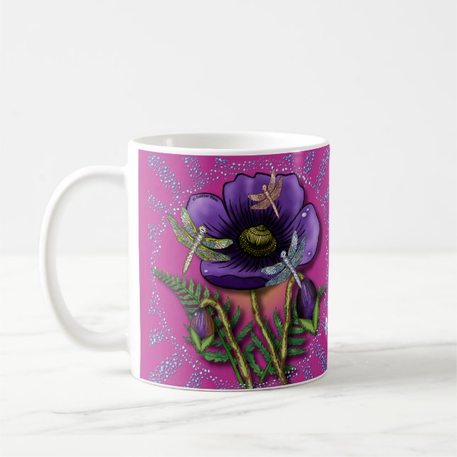 Trollslända lila Vallmo Kaffemugg (Vänster)