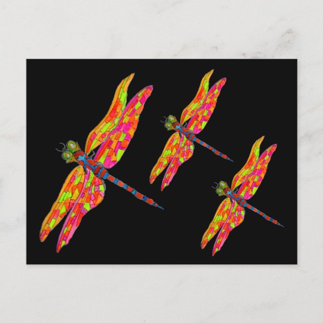 Trollslända neon insekts illustration vykort (Framsida)