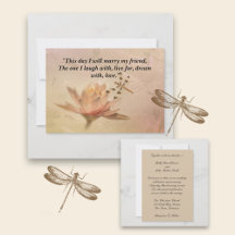 Trollslända och vattenlilja bröllopsinbjudan