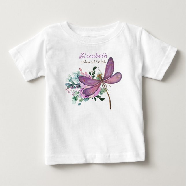 Trollslända Önska Lila NAMNAD Ny Bebispresent T Shirt (Framsida)