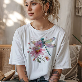 Trollslända på blommor t shirt