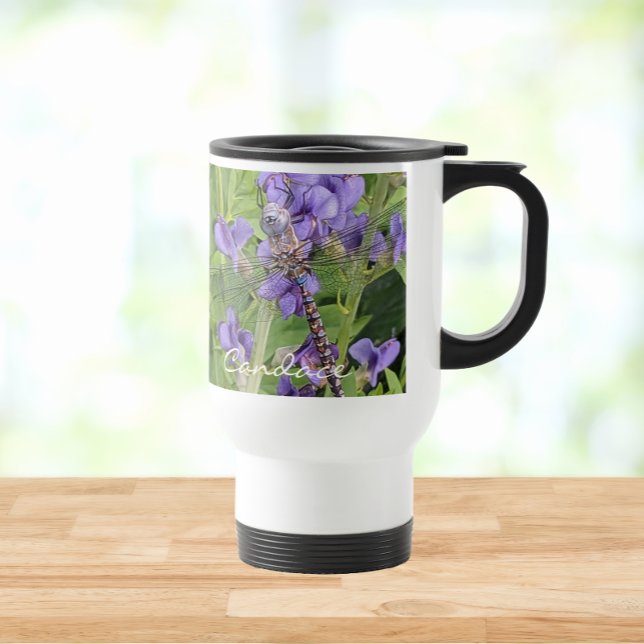 Trollslända på lila blommor med namn resemugg (In Situ)