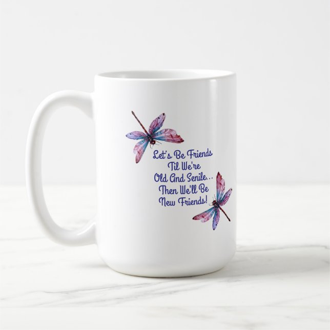Trollslända present Låt oss vara vänner Gamla seni Kaffemugg (Vänster)