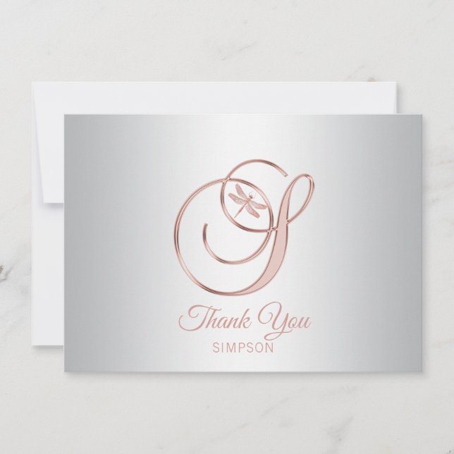 Trollslända Silvergrå Roséguld Tack | S Kort (Framsida)