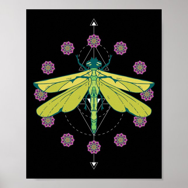 Trollslända Symboler Magi Mandala Insekt  Poster (Framsidan)
