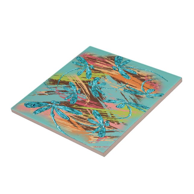 Trollslända Turkos Stänk Kakelplatta (Sidan)