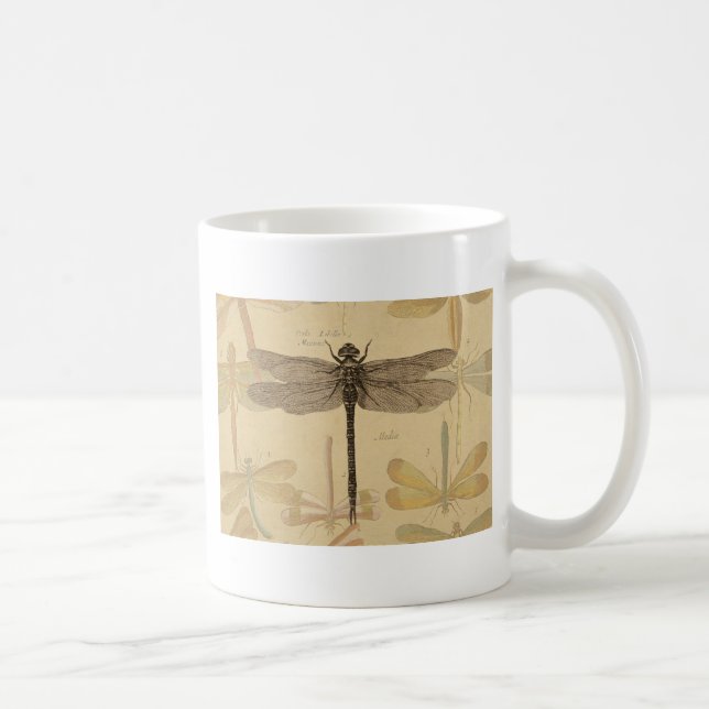 Trollslända Vintage Antik Klassisk Natur Kaffemugg (Höger)