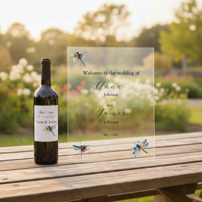 Trollsländahjärtan bröllop spara datum dekaler vinflaska etikett (Skapare uppladdad)